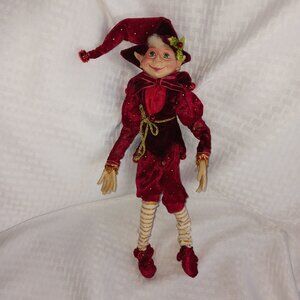Christmas Posable Geman Elf Limbs Are Flexible 19” Red Gold Ornament Home Decor